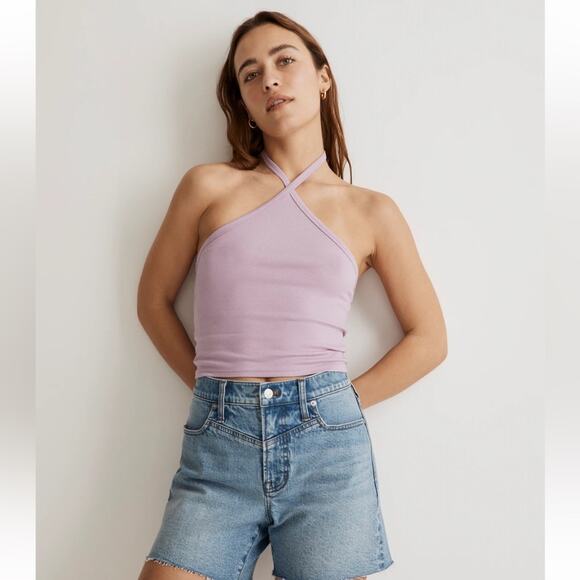Madewell Supima® Rib Halter Tank Top Vibrant Lilac Purple - Picture 1 of 4